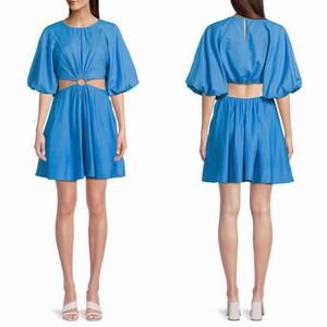 Jason Wu Sz 10 Cotton Linen Blend‎ Cutout Puff Sleeve Babydoll Mini Shift Dress